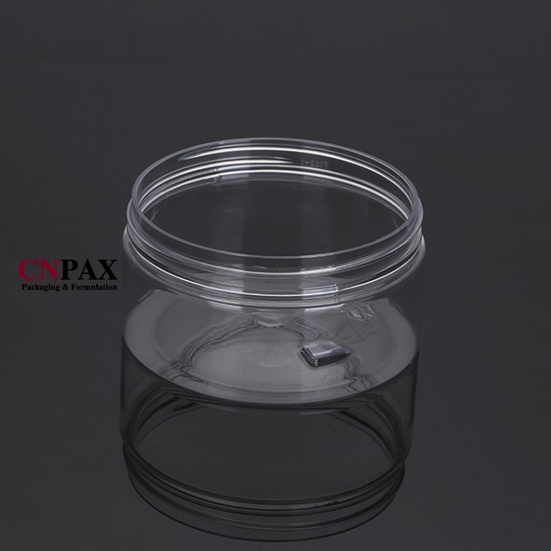 Clear PET plastic jar with black lid