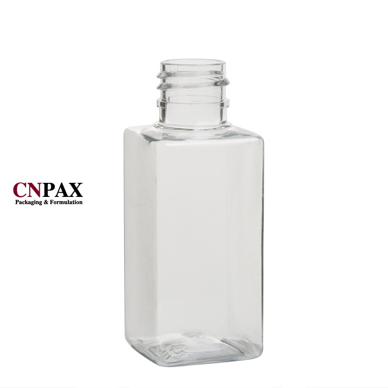 50 ml botellas de plástico PET transparentes de 1,6 oz envases de botellas de plástico cuadradas