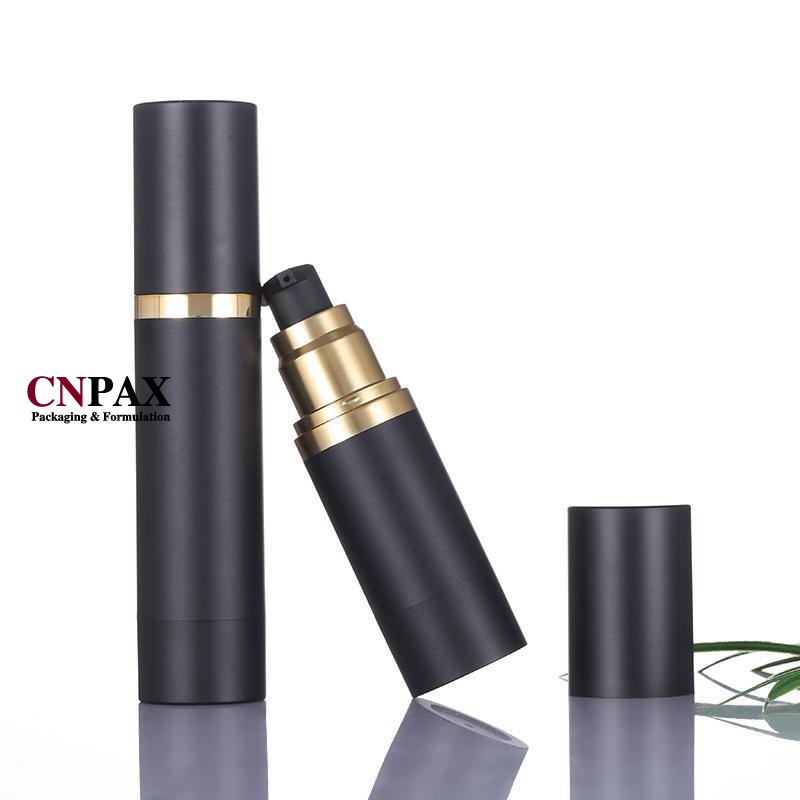 15 ml 30 ml matte black airless cream bottle with gold aluminium shell