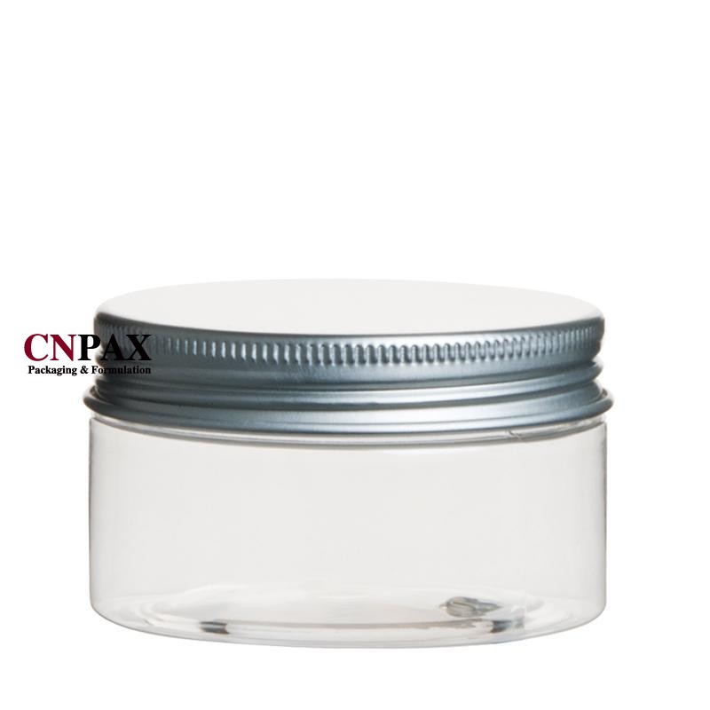 CNPAX Packaging Tarro de almacenamiento de plástico PET transparente de 150 ml y 5 onzas líquidas con tapón de rosca de metal plateado