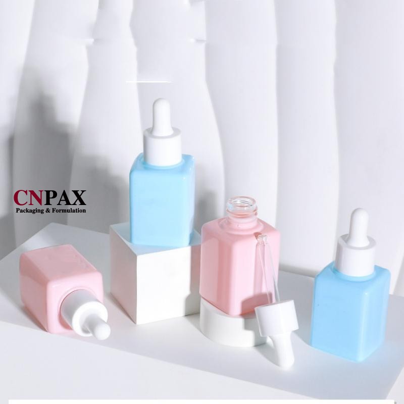 cute skin care packaging square serum dropper bottles