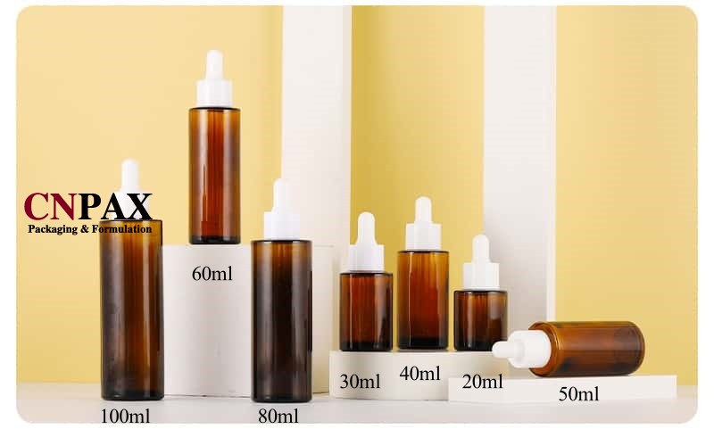 in stock amber glass bottles with white droppers